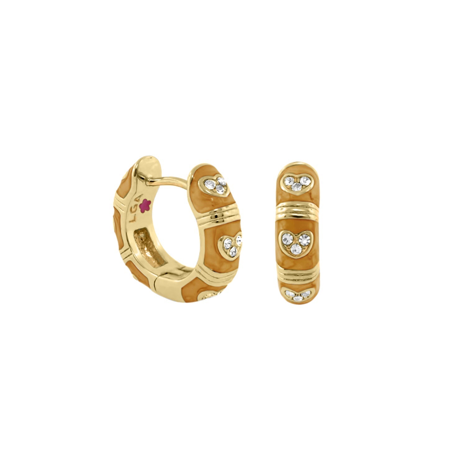 Pave Love Earrings Enamel Huggie gold pair with diamond-heart accents by Lauren G Adams on Tampa Home & Garden Store