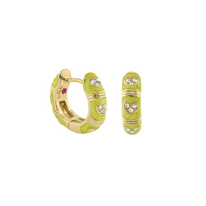 Pave Love Enamel Huggie earrings lime green with gold bands and crystal hearts by Lauren G Adams on Tampa Home & Garden Store