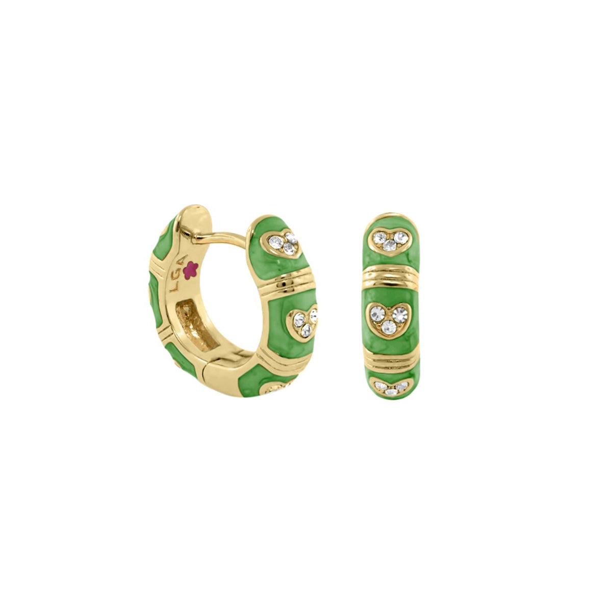 Pave Love enamel huggie earrings in green with gold-tone setting and crystals by Lauren G Adams on Tampa Home & Garden Store