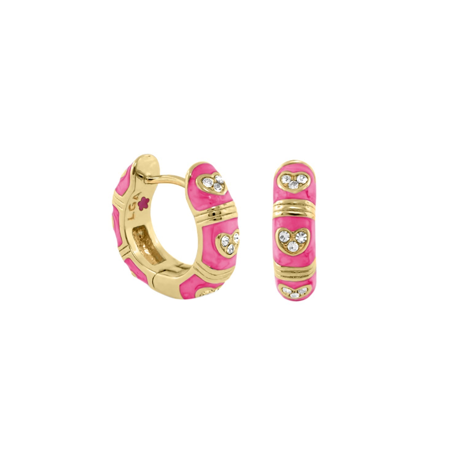 Pave Love Earrings, enamel huggie pair in pink with crystal heart accents, Lauren G Adams on Tampa Home & Garden Store