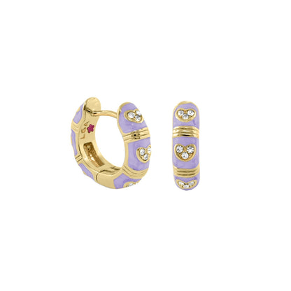 Lauren G Adams Pave Love lavender enamel huggie earrings with crystal heart pavé gold bands on Tampa Home & Garden Store