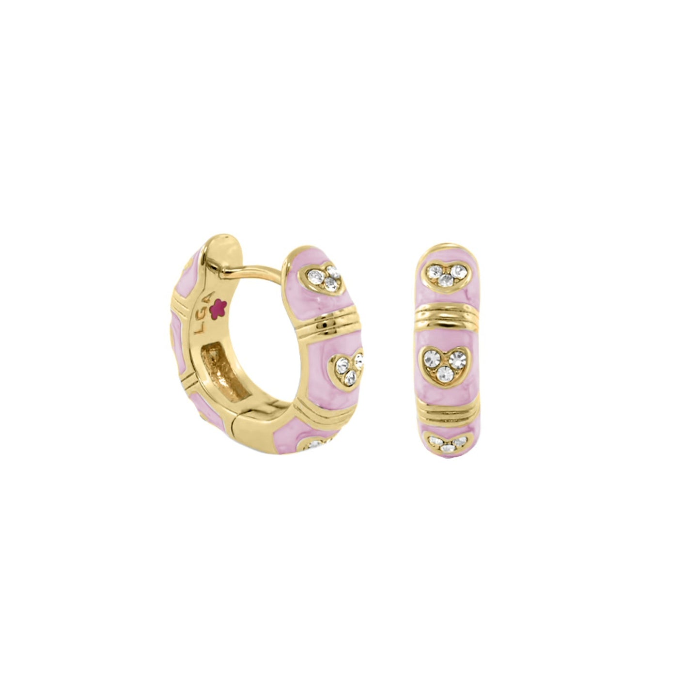 Pave Love Earrings enamel pink huggie with crystal hearts by Lauren G Adams on Tampa Home & Garden Store