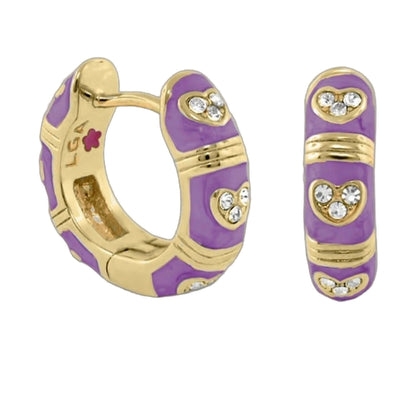 Pave Love enamel huggie earrings pair in purple with crystal pavé by Lauren G Adams on Tampa Home & Garden Store