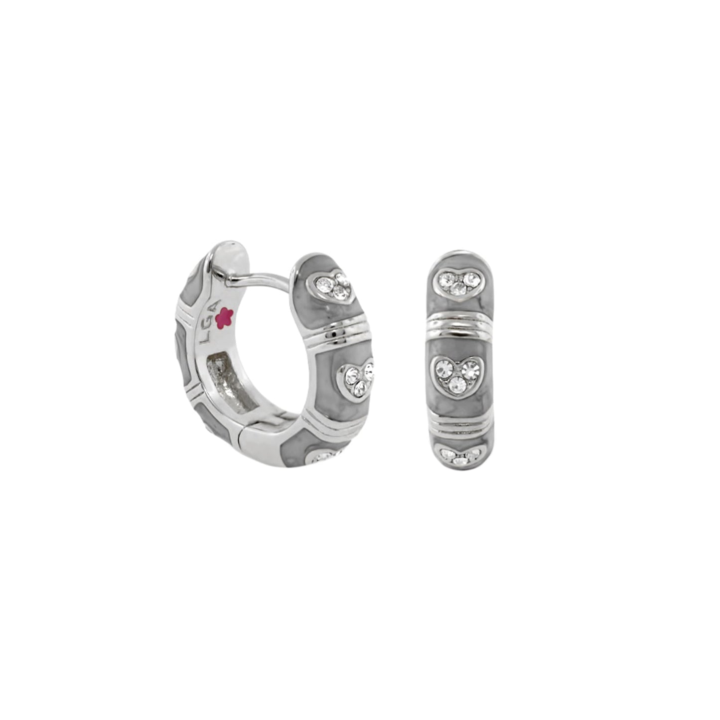 Pave Love Enamel Huggie Earrings by Lauren G Adams, hoops with enamel and heart pavé crystals on Tampa Home & Garden Store