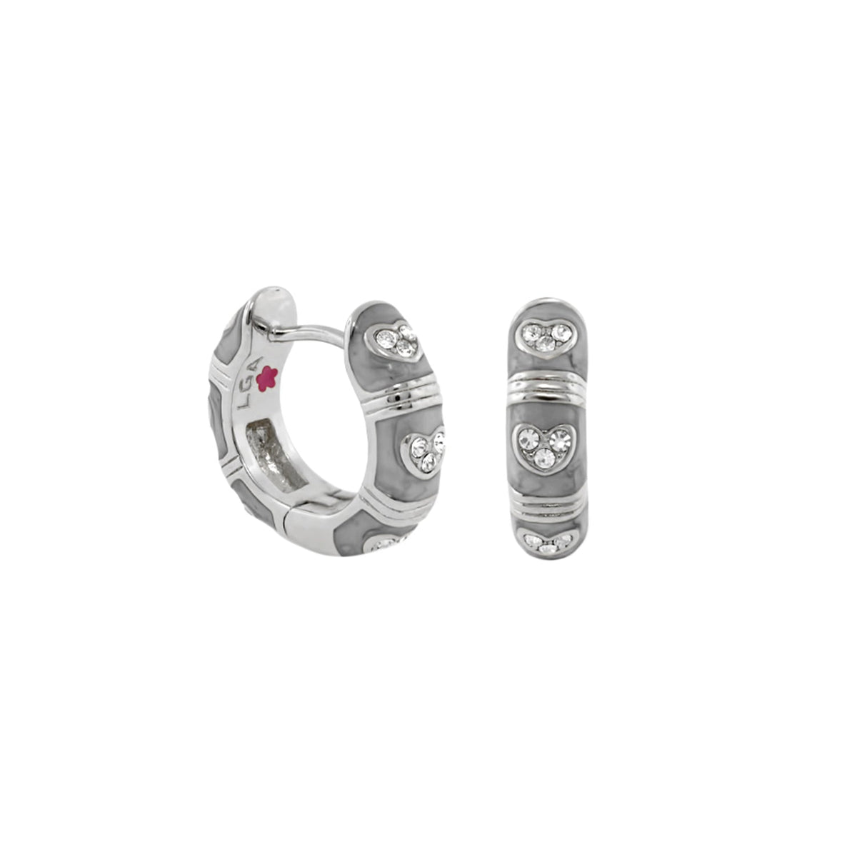 Pave Love Enamel Huggie Earrings by Lauren G Adams, hoops with enamel and heart pavé crystals on Tampa Home & Garden Store