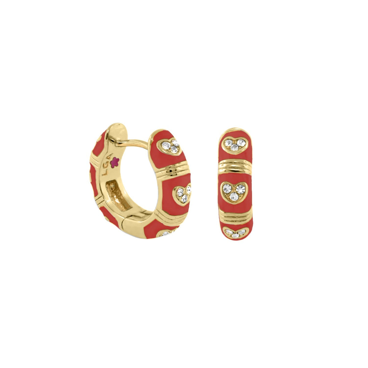 Pave Love Earrings enamel huggie hoops red enamel with pavé heart accents, Lauren G Adams on Tampa Home & Garden Store