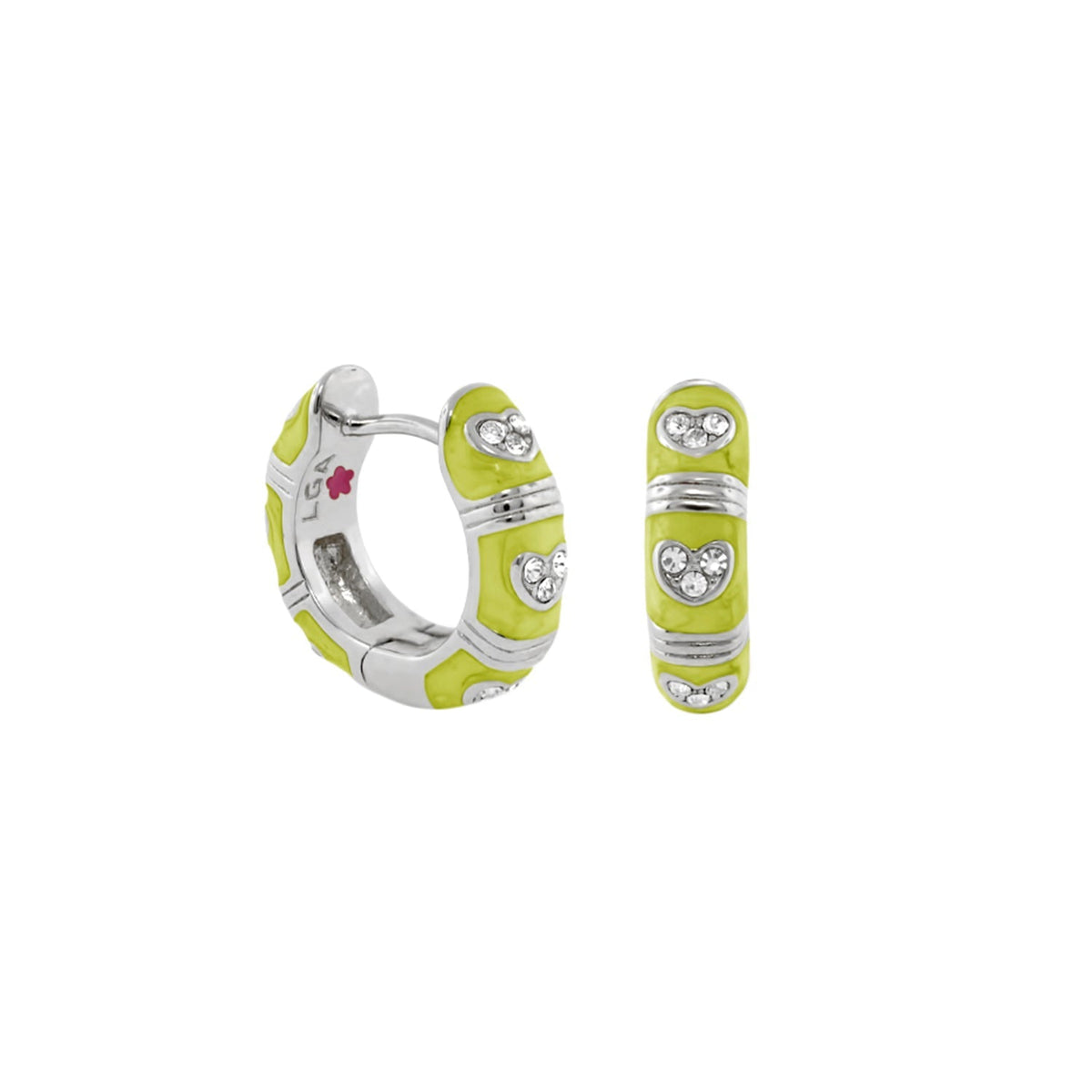 Pave Love Enamel Huggie Earrings lime enamel with crystal pavé hearts by Lauren G Adams on Tampa Home & Garden Store