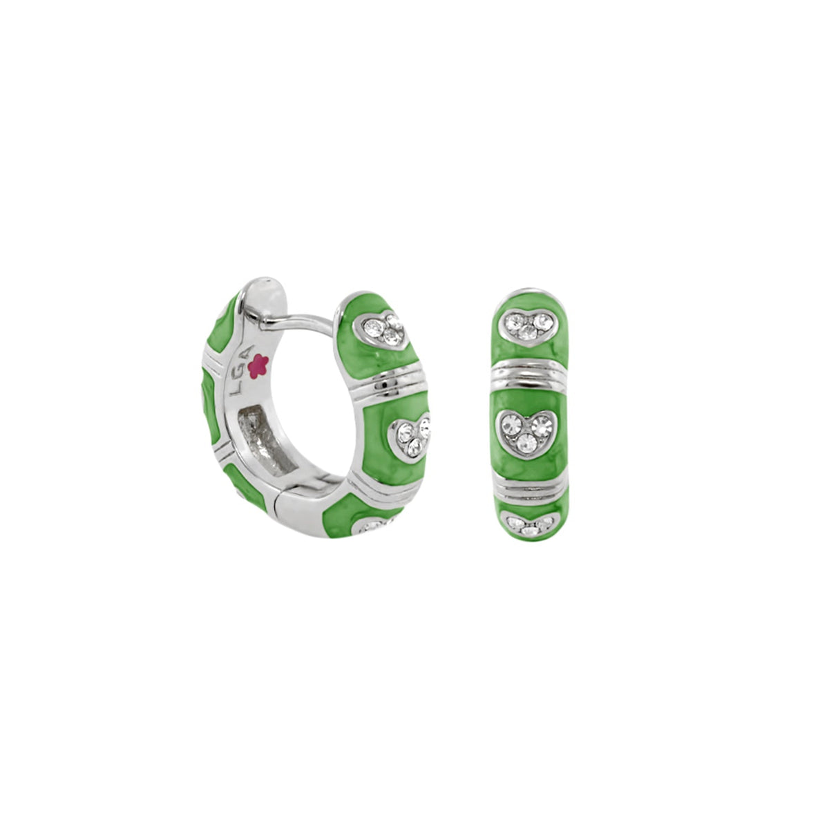 Pave Love enamel green huggie earrings pair with crystal heart accents by Lauren G Adams on Tampa Home & Garden Store