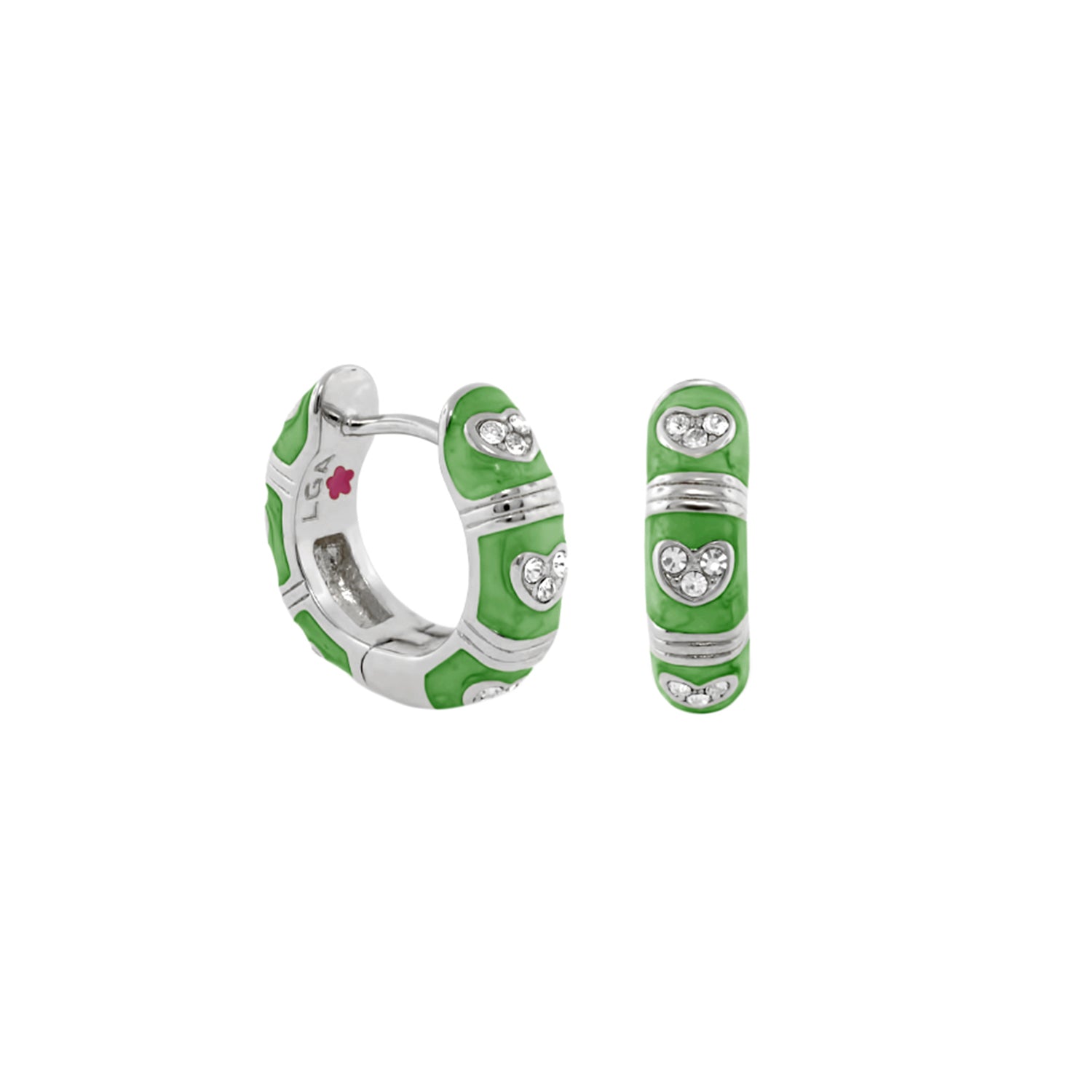 Pave Love enamel green huggie earrings pair with crystal heart accents by Lauren G Adams on Tampa Home & Garden Store