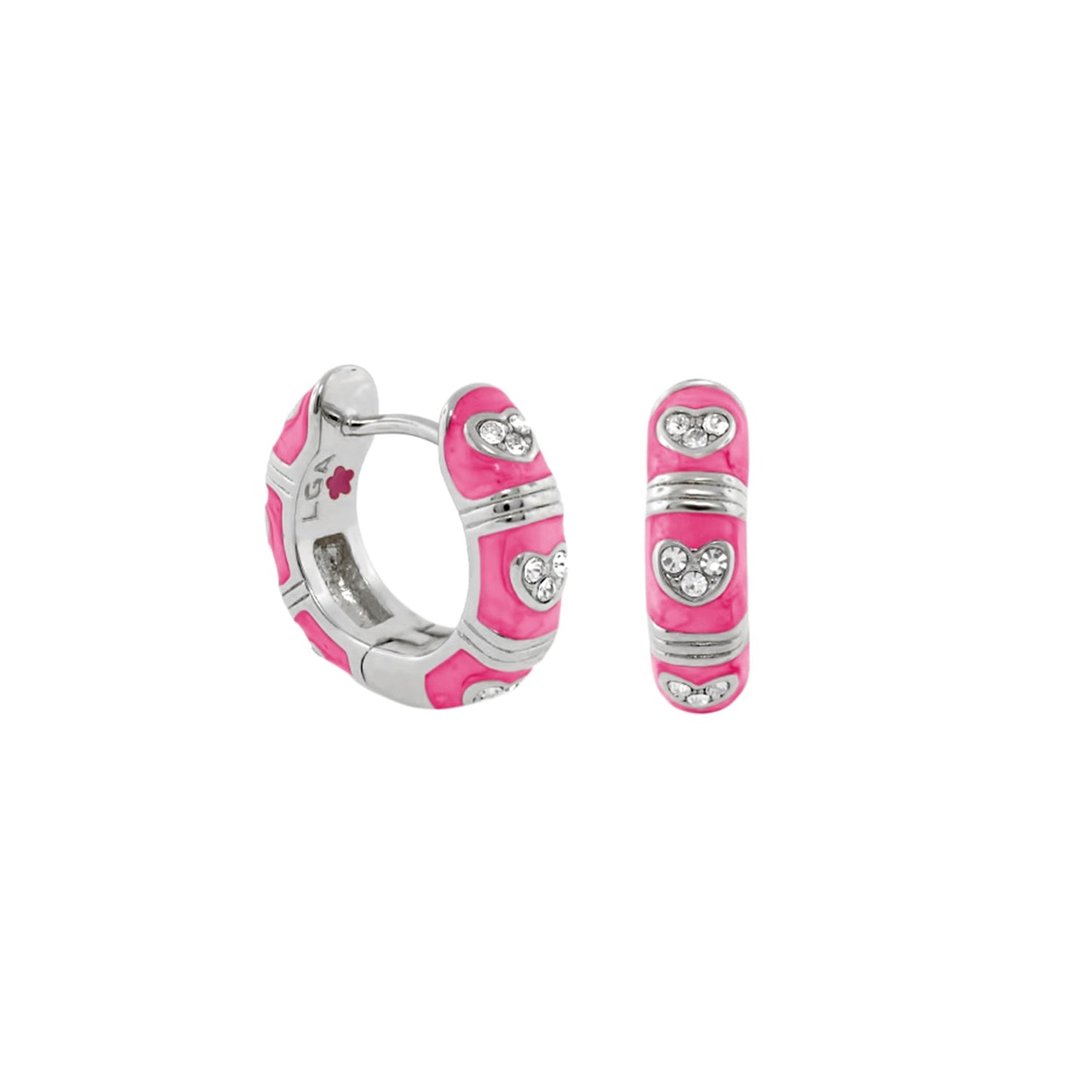 Pave Love Earrings enamel pink huggie hoops with crystal hearts Lauren G Adams on Tampa Home & Garden Store