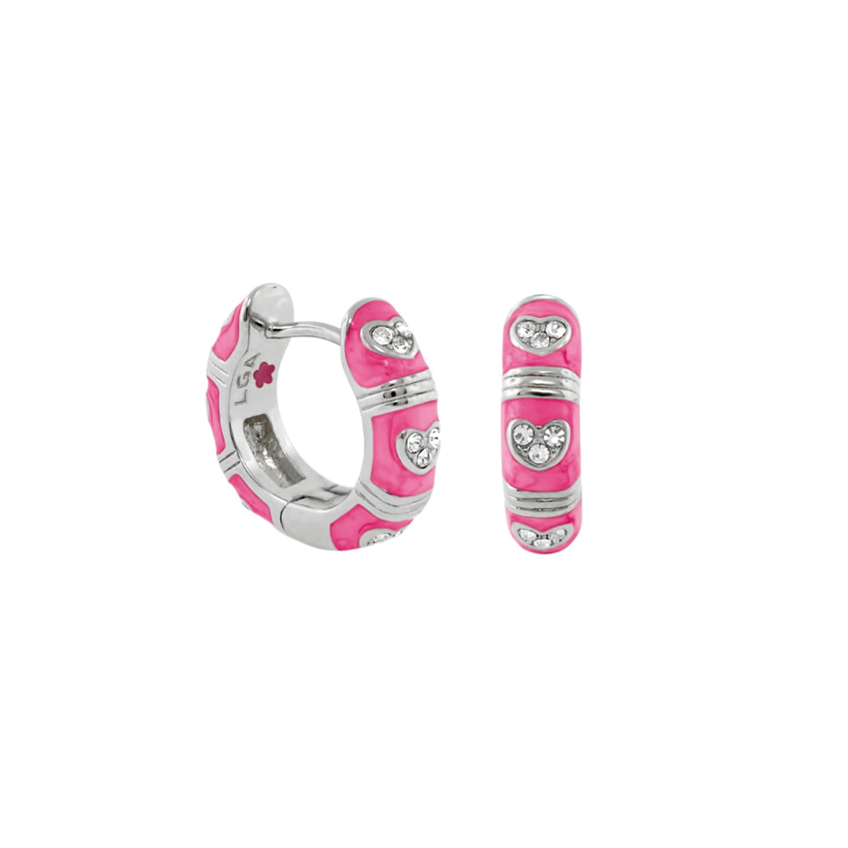 Pave Love Earrings enamel pink huggie hoops with crystal hearts Lauren G Adams on Tampa Home & Garden Store