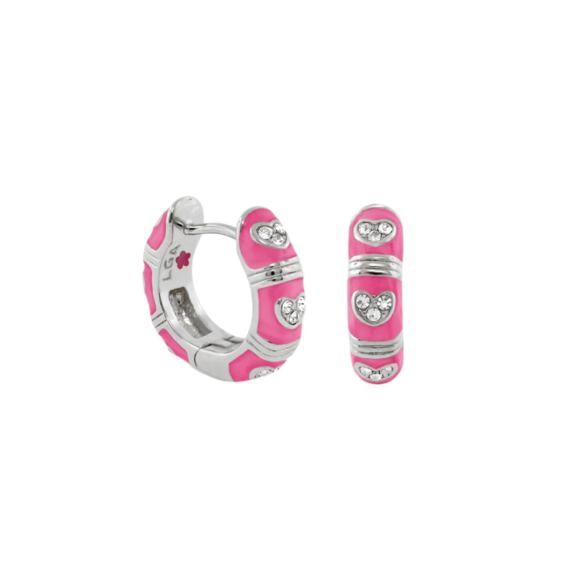 Pave Love pink enamel heart huggie earrings pair with crystal pavé accents in silver tone by Lauren G Adams on Tampa Home & Garden Store