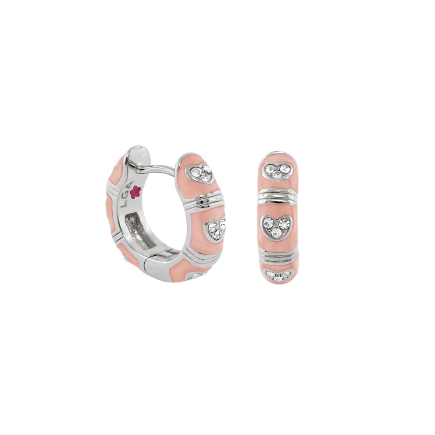 Lauren G Adams Pave Love peach enamel huggie earrings with pavé heart accents, 2-piece set on Tampa Home & Garden Store