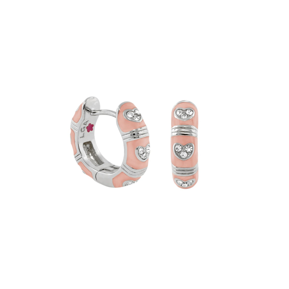 Lauren G Adams Pave Love peach enamel huggie earrings with pavé heart accents, 2-piece set on Tampa Home & Garden Store