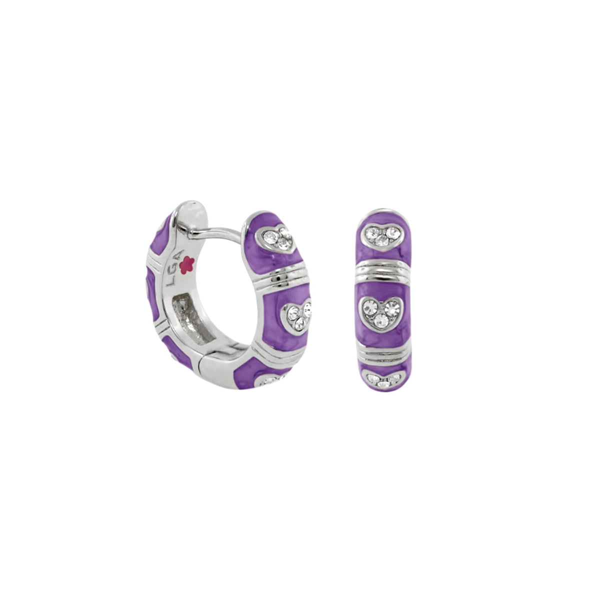 Lauren G Adams Pave Love Enamel Huggie Earrings pair in purple enamel with pave heart accents on Tampa Home & Garden Store
