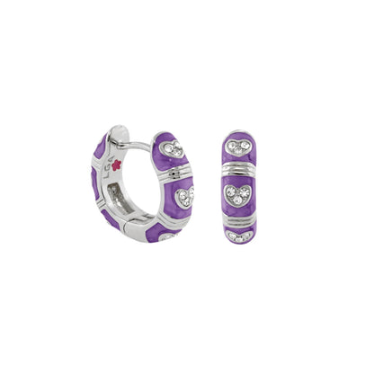 Lauren G Adams Pave Love Enamel Huggie Earrings pair in purple enamel with pave heart accents on Tampa Home & Garden Store
