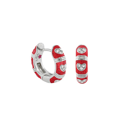 Lauren G Adams Pave Love red enamel huggie earrings with pave crystal hearts, pair on Tampa Home & Garden Store