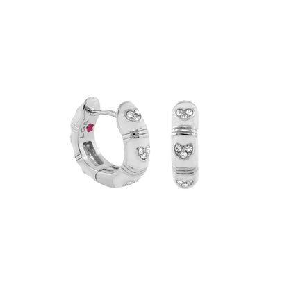 Pave Love Enamel Huggie earrings, silver-tone hoops with crystal heart pavé, Lauren G Adams on Tampa Home & Garden Store