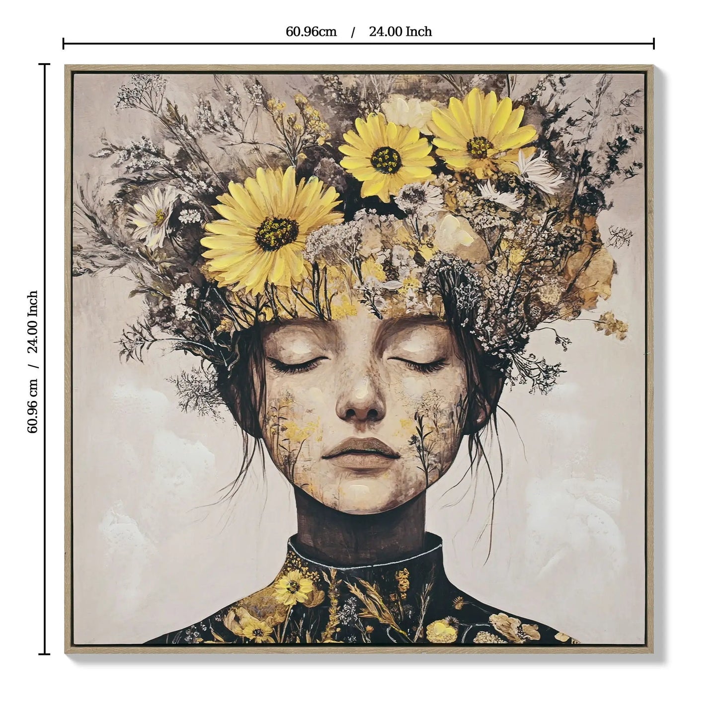 Beauty Lady wall art canvas floral with yellow sunflower crown by Unique Piece Furniture on Tampa Home & Garden Store