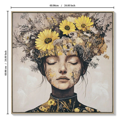 Beauty Lady wall art canvas floral with yellow sunflower crown by Unique Piece Furniture on Tampa Home & Garden Store
