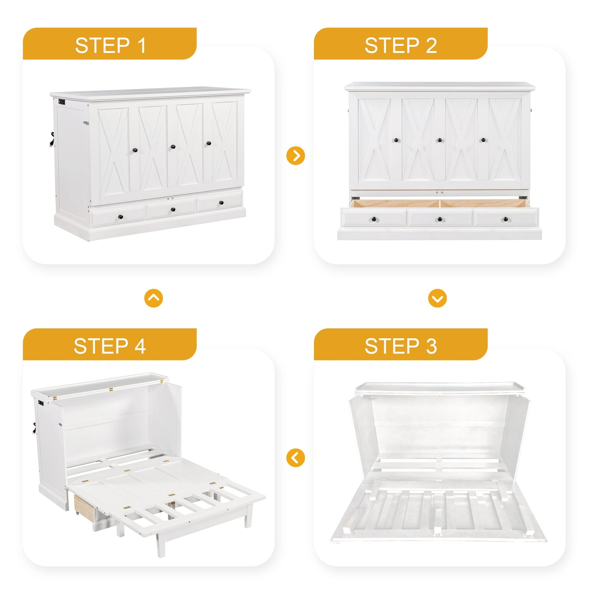 Murphy bed chest cube cabinet with charging station and large storage drawer, pine white on Tampa Home & Garden Store