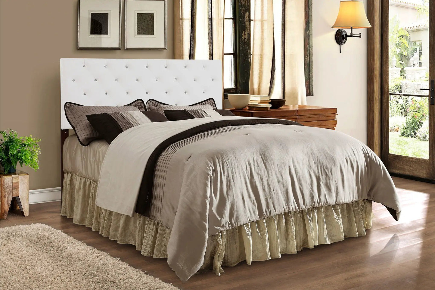 Panel Headboard with Faux Jewel Button Tufting