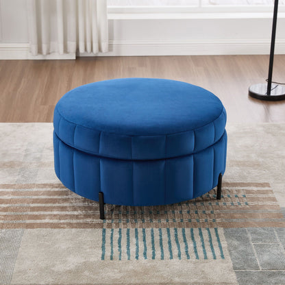 Upholstered storage ottoman blue velvet with reversible lid and channel tufting HouseOfZazla on Tampa Home & Garden Store