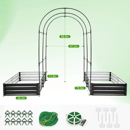 Raised garden beds with arch trellis, two-pack black metal planter boxes for gates on Tampa Home & Garden Store