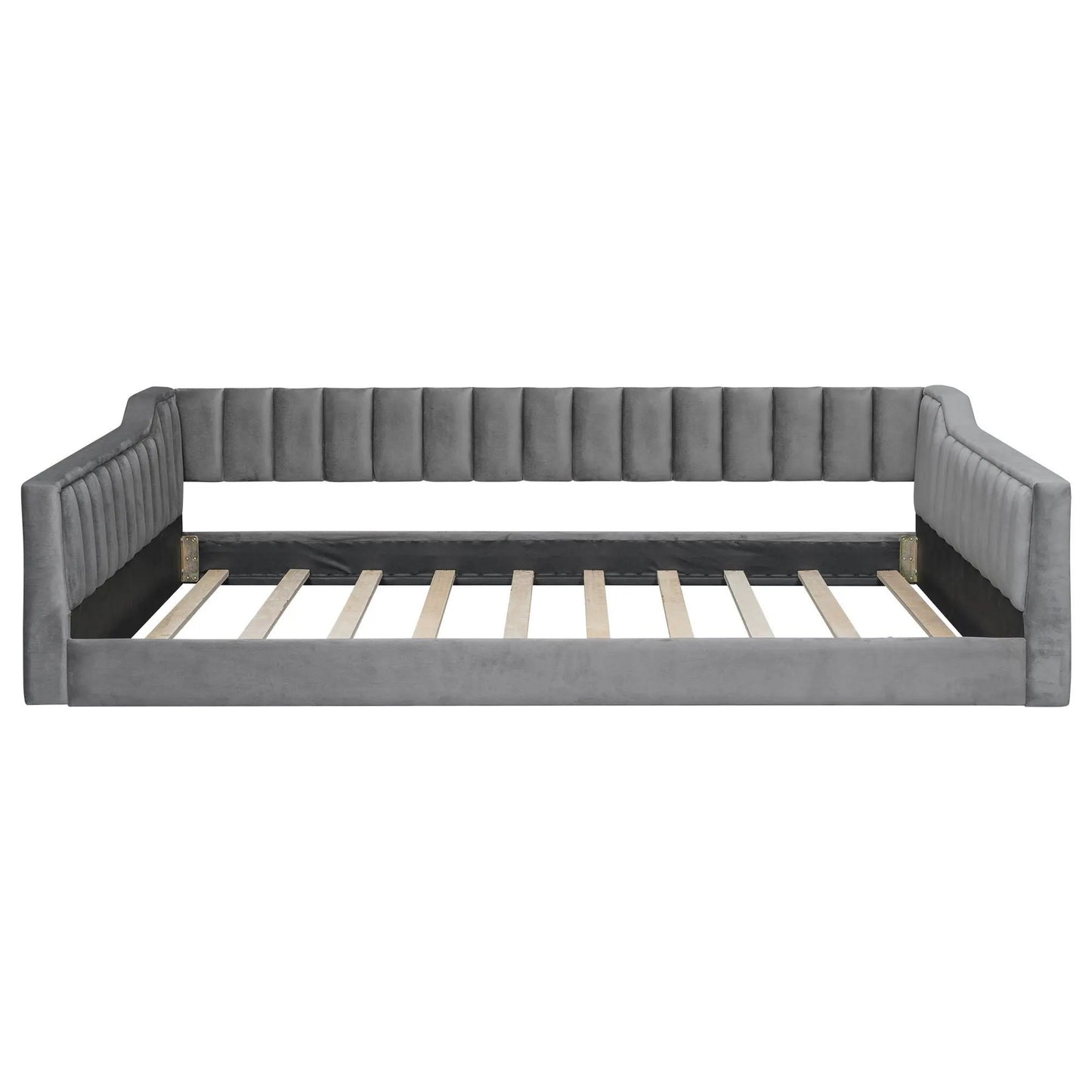 Daybed with side storage pocket in gray velvet fabric, tufted back and arms, Unique Piece Furniture on Tampa Home & Garden Store