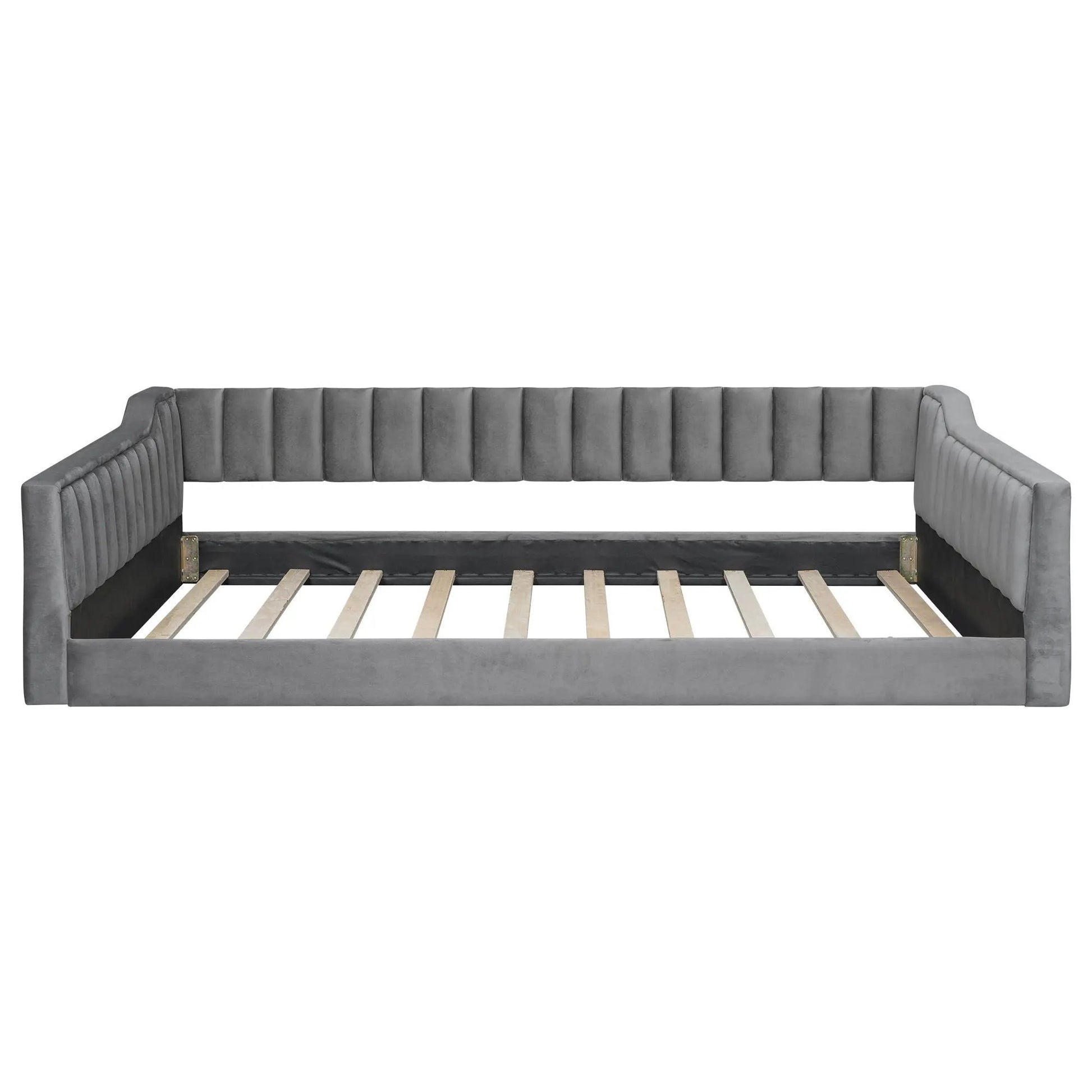 Daybed with side storage pocket in gray velvet fabric, tufted back and arms, Unique Piece Furniture on Tampa Home & Garden Store
