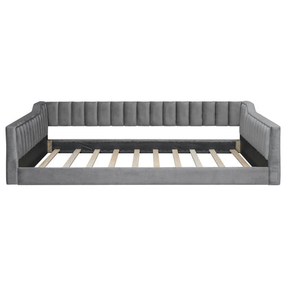 Daybed with side storage pocket in gray velvet fabric, tufted back and arms, Unique Piece Furniture on Tampa Home & Garden Store