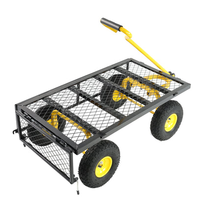 Outdoor wagon cart with yellow handle, mesh bed, and black metal frame, HouseOfZazla on Tampa Home & Garden Store