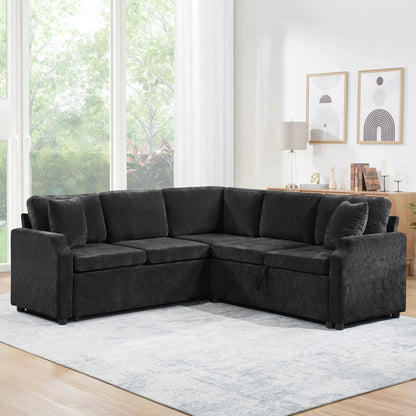 Modern L-shaped sleeper sectional with hidden storage in black upholstery by Unique Piece on Tampa Home & Garden Store