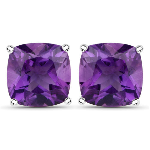 Earrings pair amethyst cushion-cut studs in .925 silver, 5.20 ct total by Bids.com on Tampa Home & Garden Store
