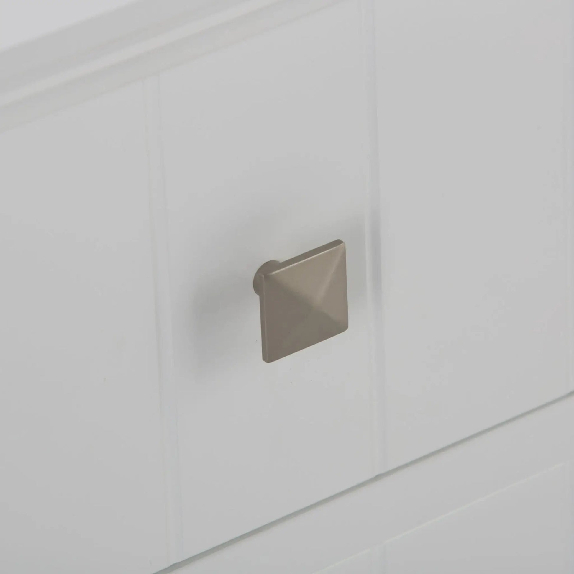 Acadian 4-Drawer Cabinet Pure White on white shiplap wall with brass square hook on Tampa Home & Garden Store