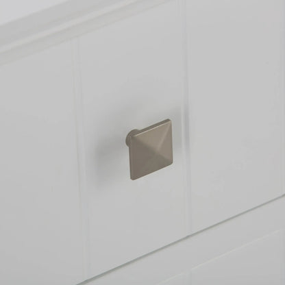 Acadian 4-Drawer Cabinet Pure White on white shiplap wall with brass square hook on Tampa Home & Garden Store