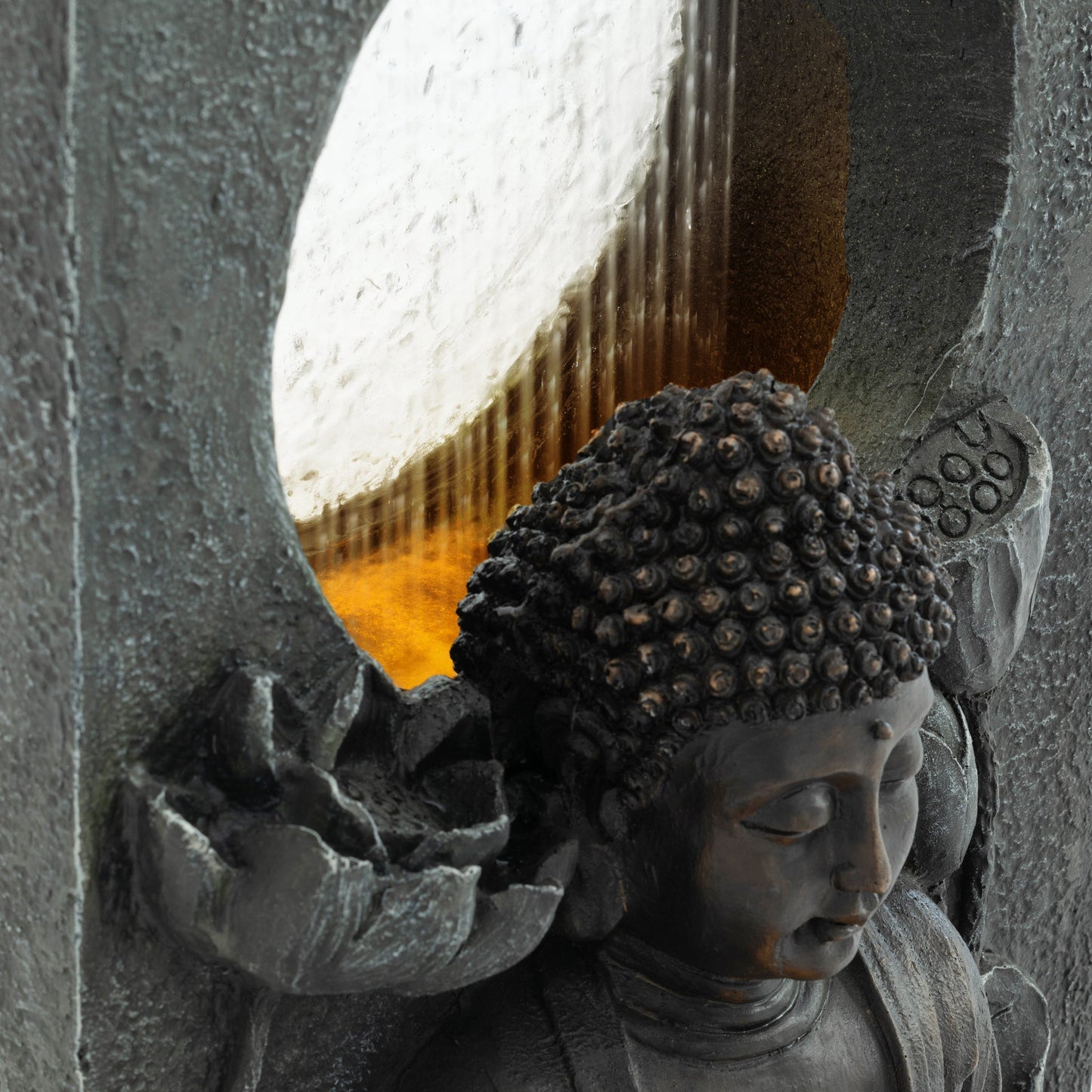 a Serene Outdoor Buddha Resin Waterfall Fountain