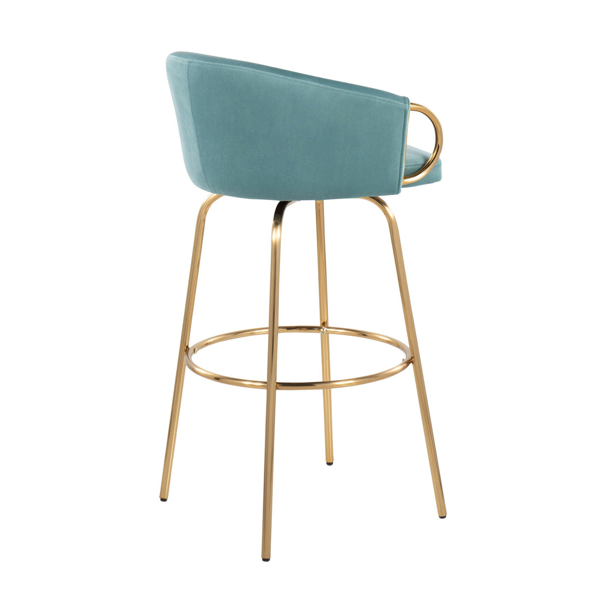 Claire Contemporary fixed-height bar stool teal velvet with gold round ring footrest on Tampa Home & Garden Store