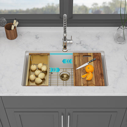 Quartz Composite Undermount Kitchen Sink by HouseOfZazla, single bowl with chrome faucet on Tampa Home & Garden Store