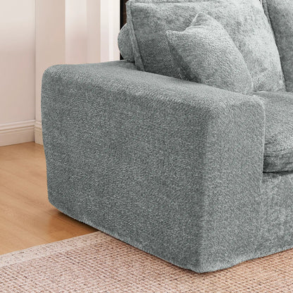 Sectional sofa with moveable ottoman in blue-gray boucle fabric by Unique Piece Furniture on Tampa Home & Garden Store