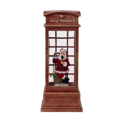 Christmas lighted water spinning phone booth with Santa on phone in red glitter Unique Furniture on Tampa Home & Garden Store