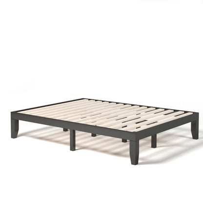 14 Inch Queen Size Rubber Wood Platform Bed Frame with Wood Slat Support-Walnut