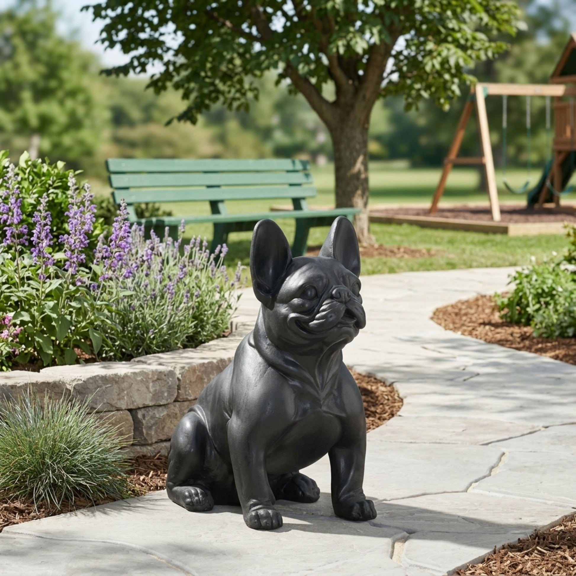 Outdoor French Bulldog garden sculpture black statue by HouseOfZazla on Tampa Home & Garden Store