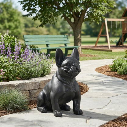 Outdoor French Bulldog garden sculpture black statue by HouseOfZazla on Tampa Home & Garden Store