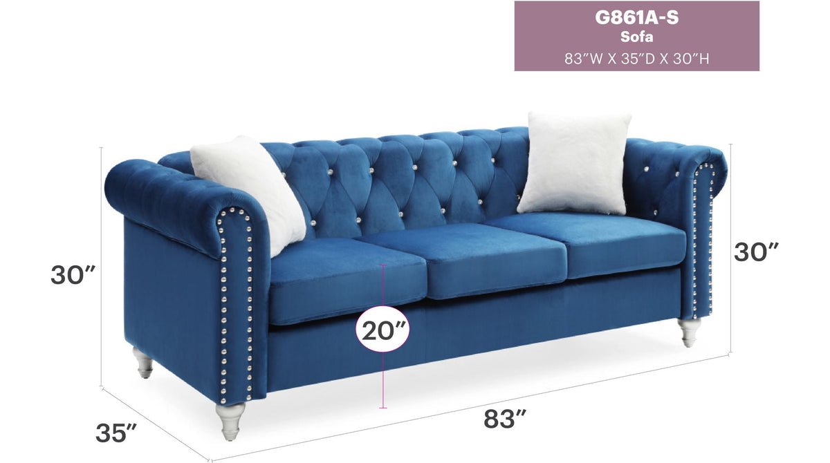 the Raisa Tufted Sofa and Nailhead Accents