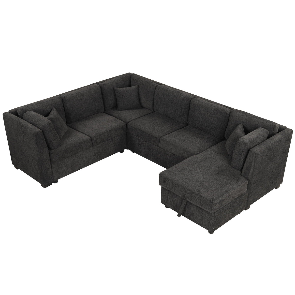 U-Shaped sleeper sectional sofa by HouseOfZazla in charcoal fabric with chaise and cushions on Tampa Home & Garden Store