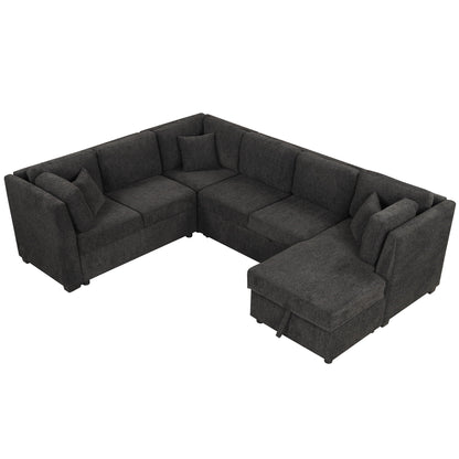 U-Shaped sleeper sectional sofa by HouseOfZazla in charcoal fabric with chaise and cushions on Tampa Home & Garden Store