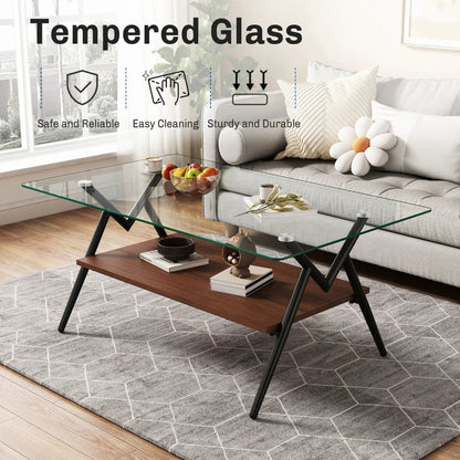 Rectangle coffee table with tempered glass top and wood shelf by Unique Piece Furniture on Tampa Home & Garden Store