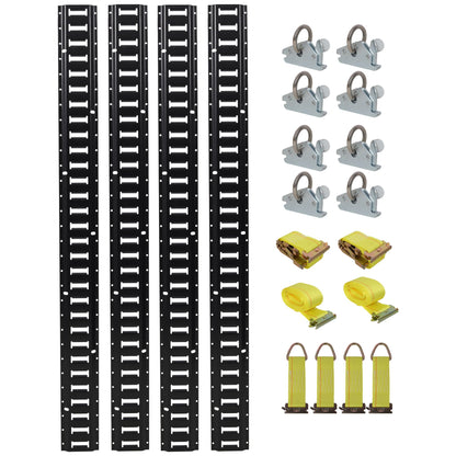 18-piece black E-track tie-down rail kit with O-ring anchors and ratchet straps on Tampa Home & Garden Store