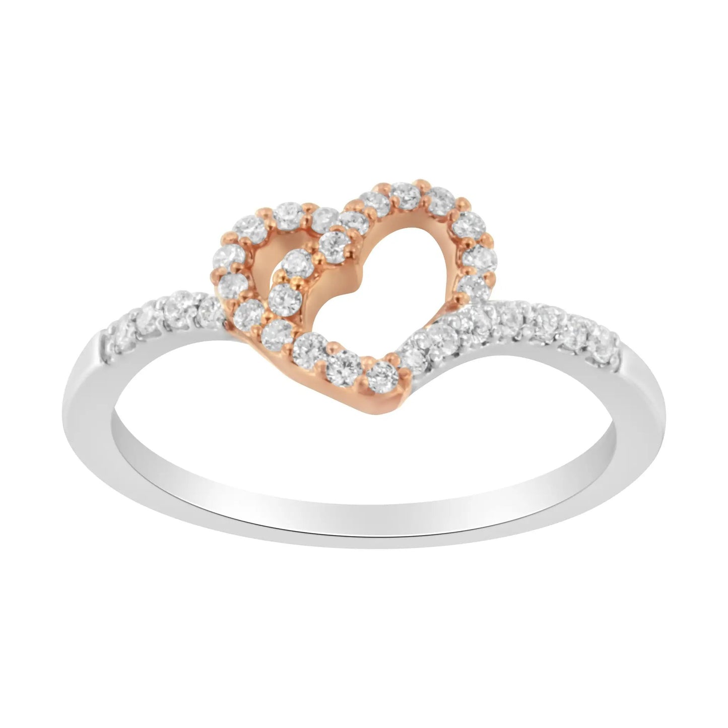 Two-tone open heart ring in rose gold over sterling silver with 1/5 cttw diamonds, I-J color, I2-I3 clarity, size 6 on Tampa Home & Garden Store